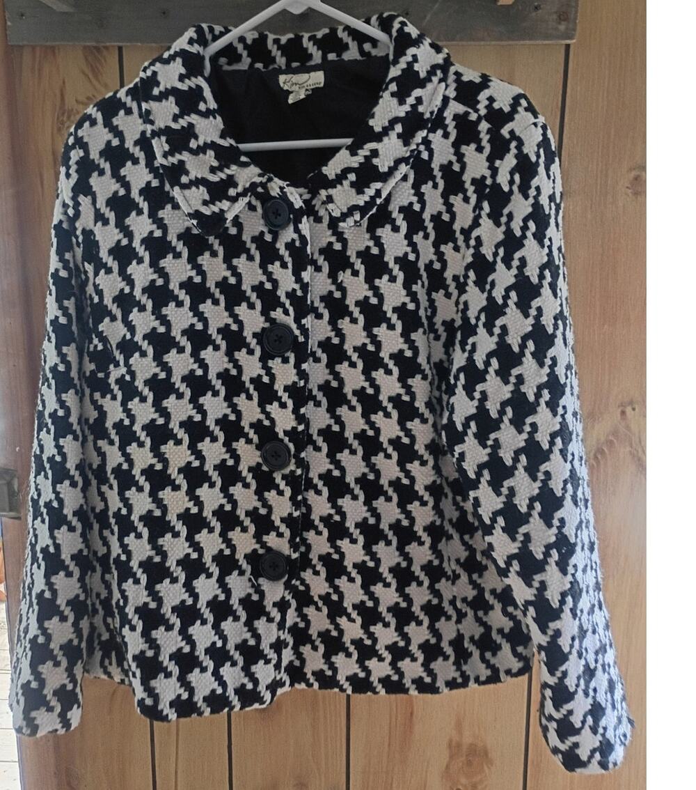 Plus Size Houndstooth Wool Blend Blazer Jacket Academia Grandmacore 18 Classic